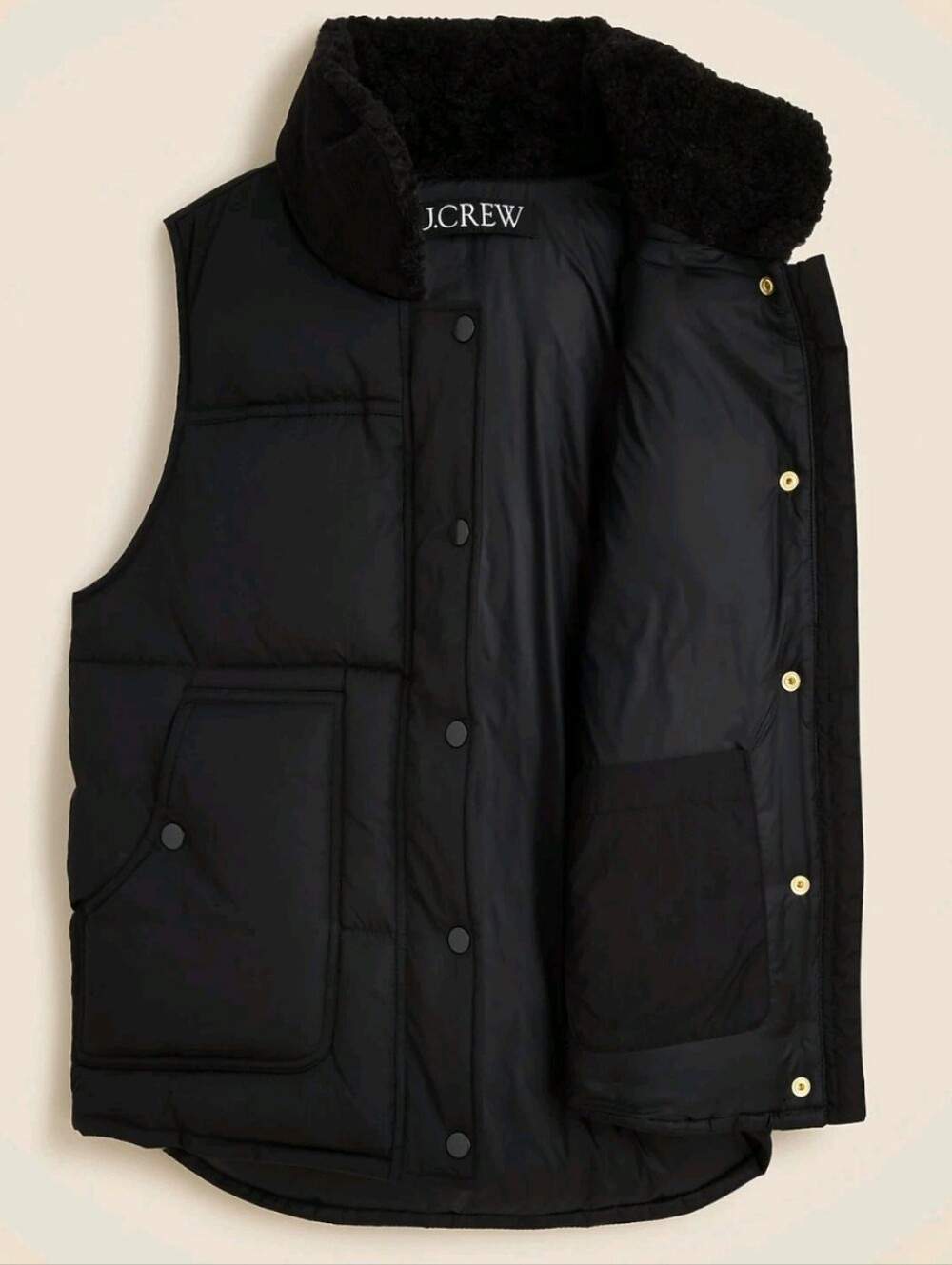J Crew Puffer Vest with PrimaLoft Black Zip Gold Pockets Standing Collar XXS 2XS